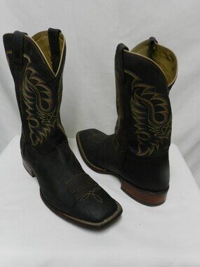 Nocona Leather top stitched embroidered Cowboy boots brown Men USA Size Sz 13